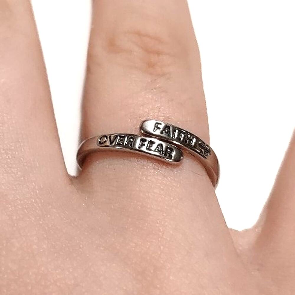 Stainless Faith Over Fear Ring Christian Cross Christmas Birthday Valentine Gift